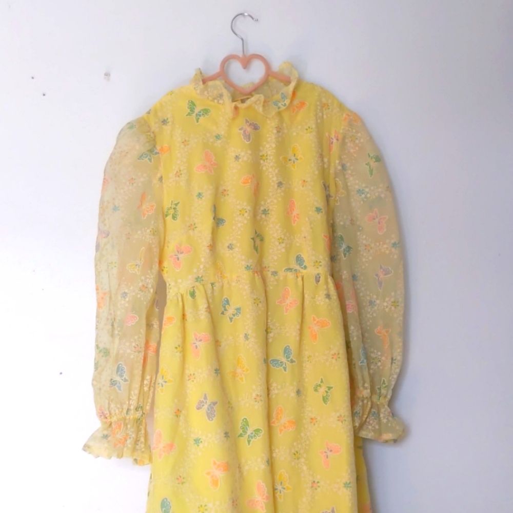 Yellow Embroidered Butterfly Dress